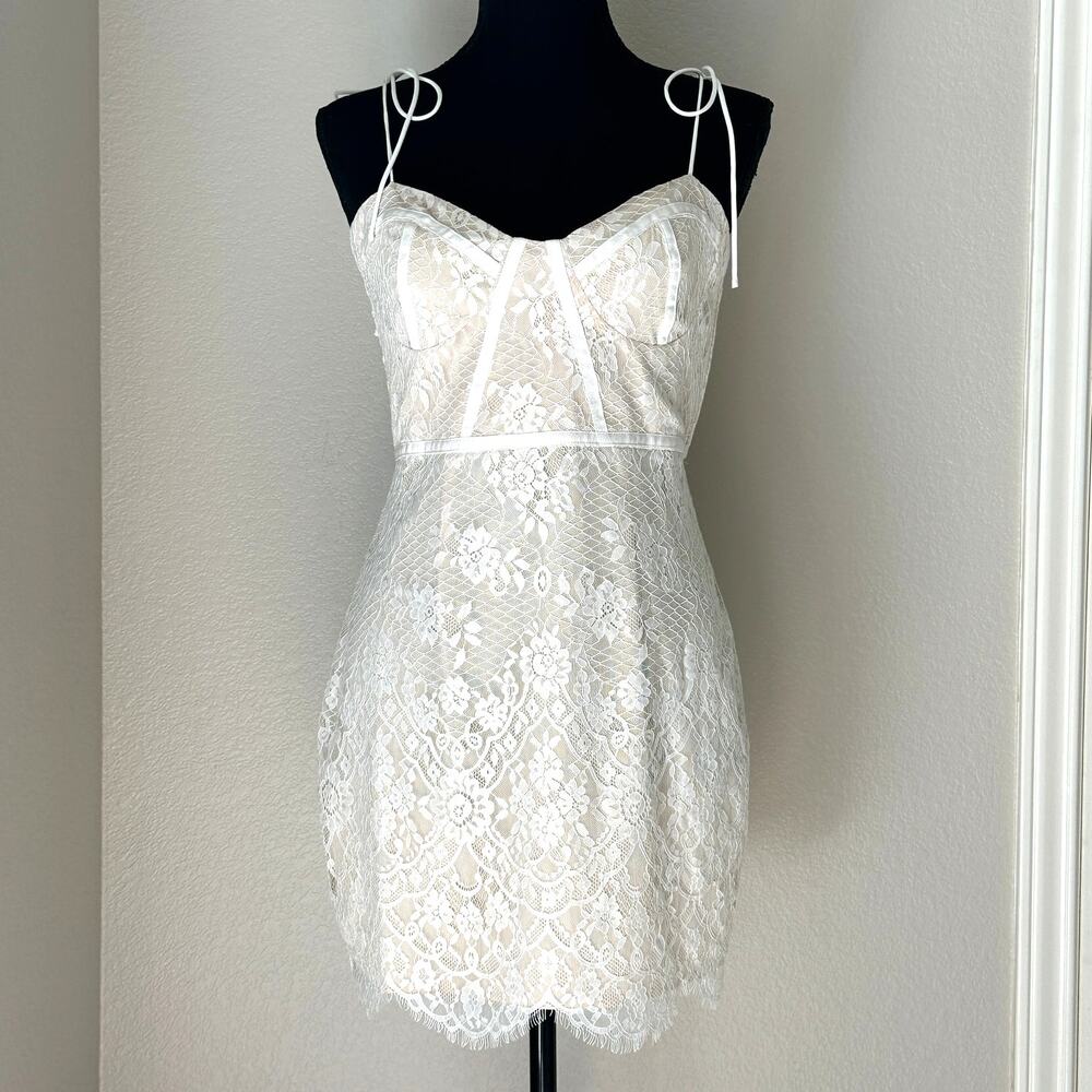 Superdown White Lace and Nude Mini Dress, Bustier/Corset style, size Medium